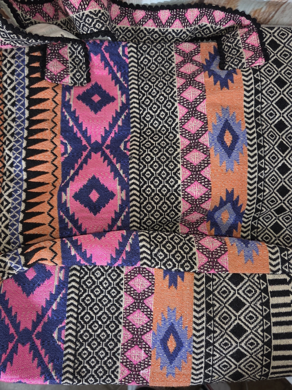 En Creme Southwest Aztec Geometric Woven Tote Bag Boho Shoulder Bag Pink Black